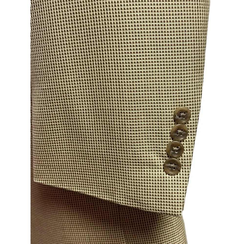 VTG Villini SK Famous Brands Jacket 42L Beige Checkered Blazer Silk‎ Wool Modern